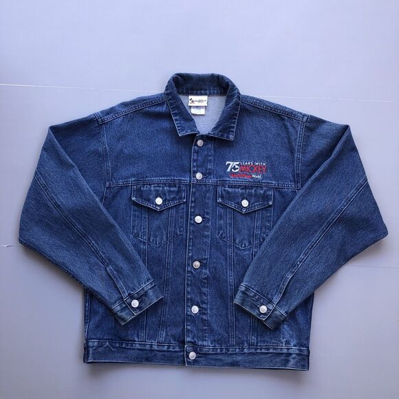 Vintage Mickey Mouse Men Small 75th Anniversary Denim Jean Jacket Disney World - Picture 2 of 12
